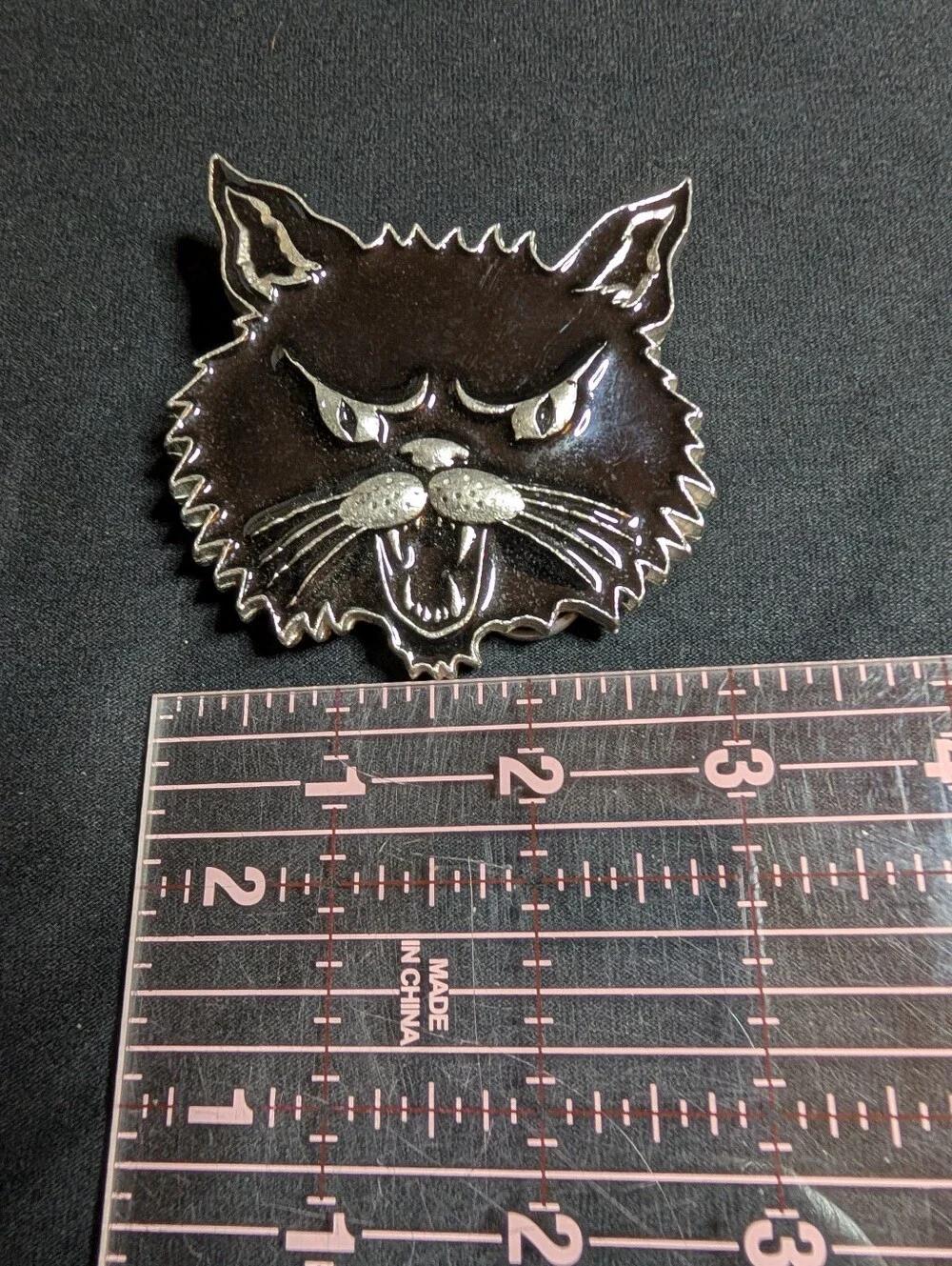 Vintage Meowtown Chicago Angry Black Cat Belt Buckle